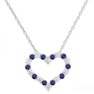 Sapphire &Diamond  Heart Pendant